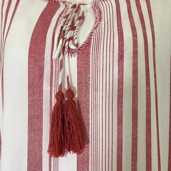 For The Republic Red & White Tassel‎ Striped Ruffle Bell Sleeves Dress Size S - Picture 3 of 11